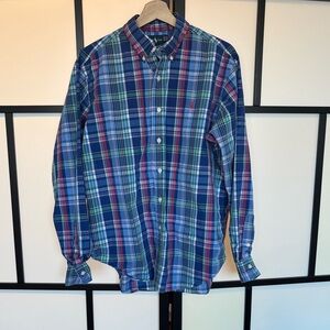 Vintage Polo Ralph Blue Red Check Long Sleeve Classic Fit Shirt Men's Large